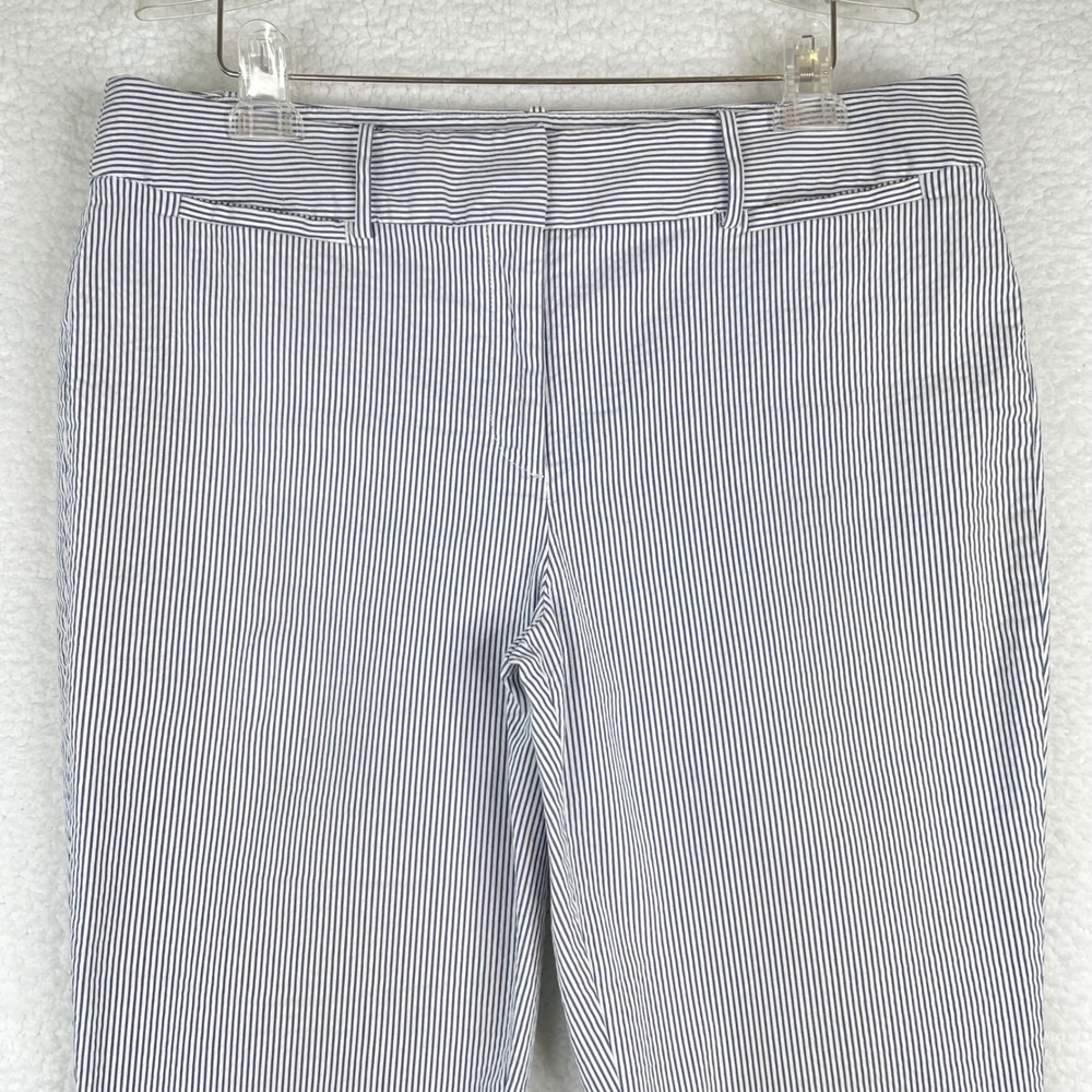 Ann Taylor Factory Blue White Pinstripe Cropped Pants Womens Size 14 Seersucker